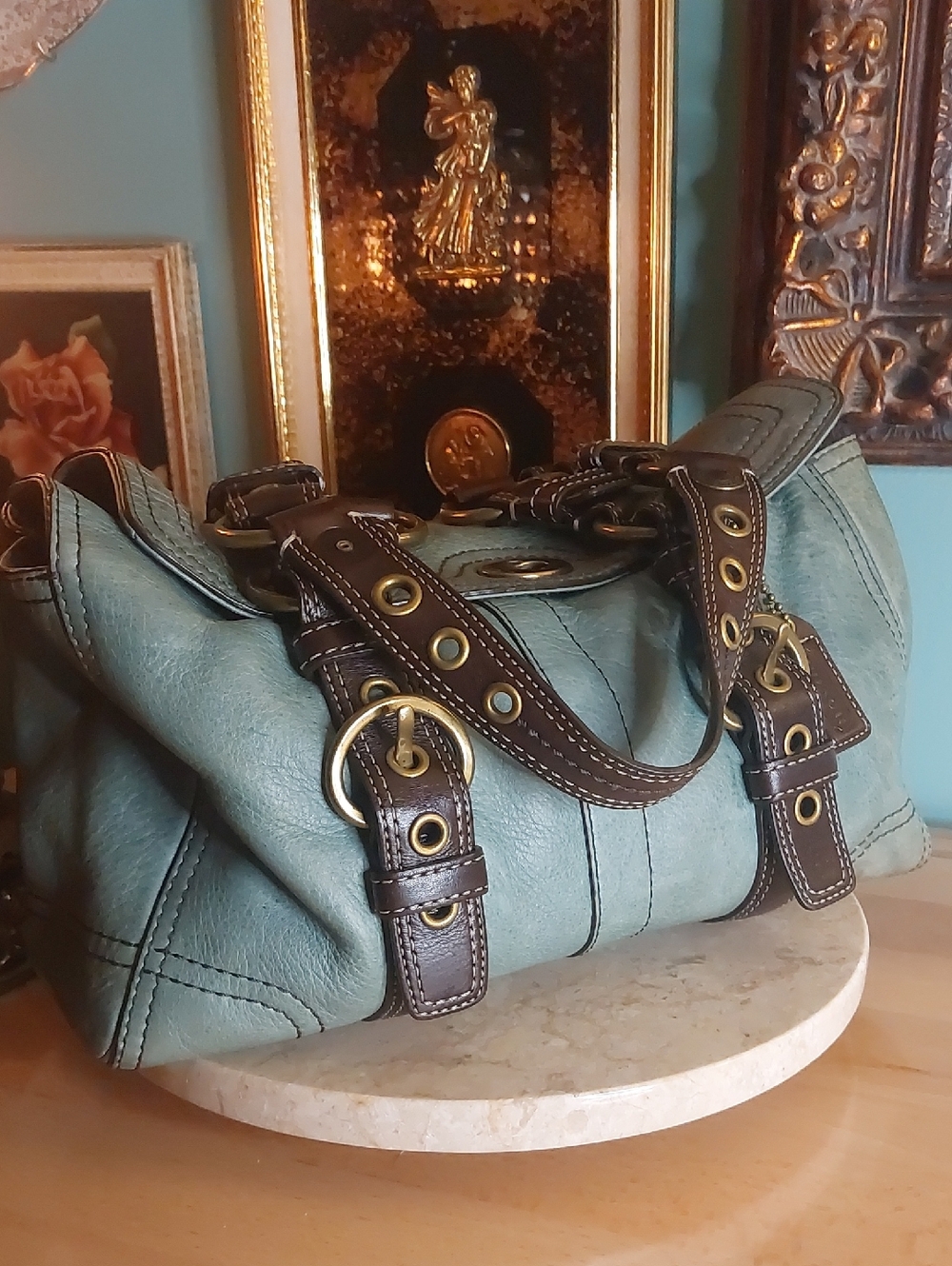 Coach Chelsea 1941 rare Mineral Pond Color With Dark Brown Trim 10963 - Picture 2 of 15